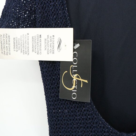 NWT JS Collections Navy Blue Long Low Cut Scoop Back Short Sleeve Gown Dress 8 - Picture 6 of 7